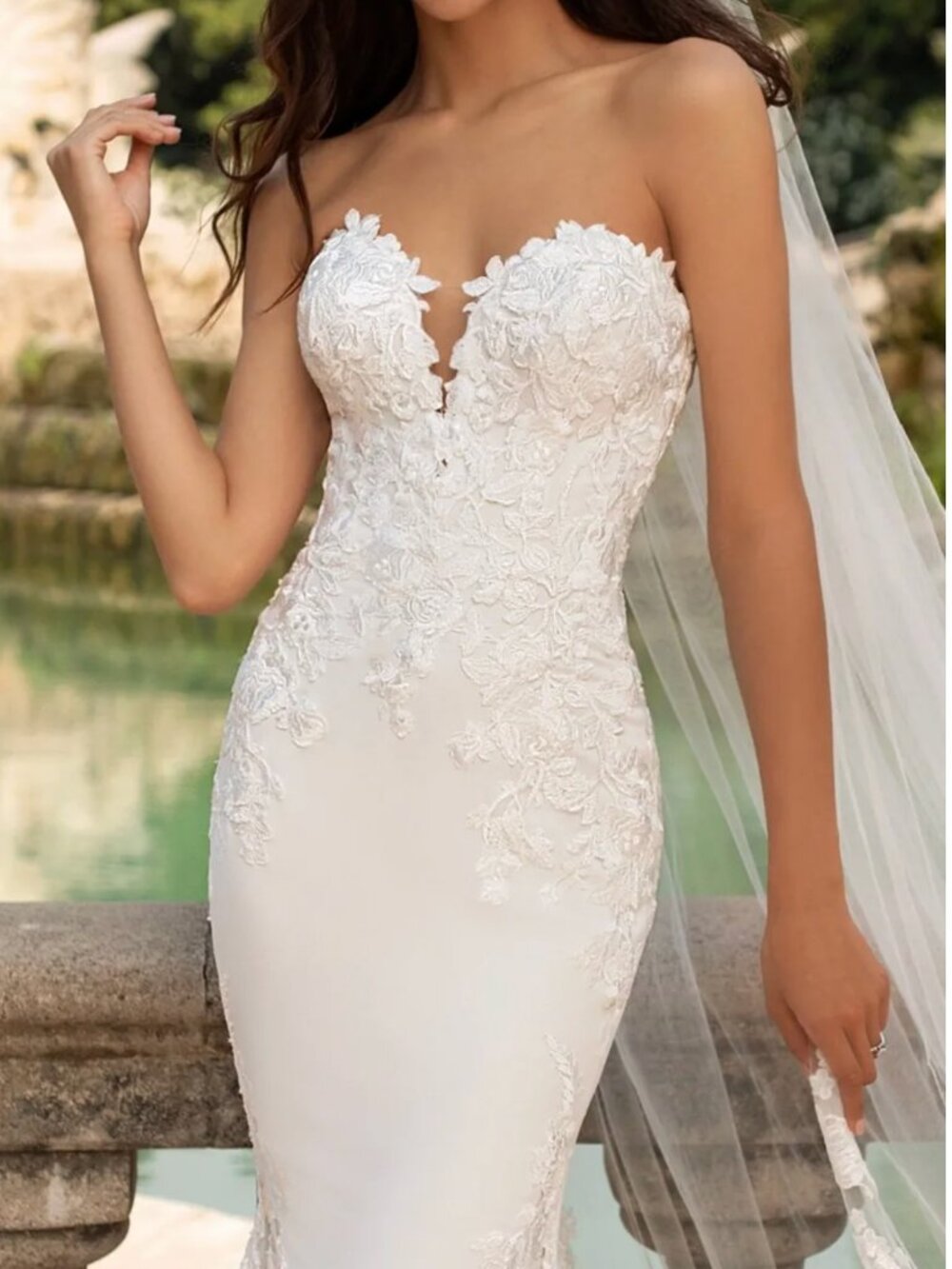 Pronovias “Epico” Crepe & Lace Mermaid Wedding Gown